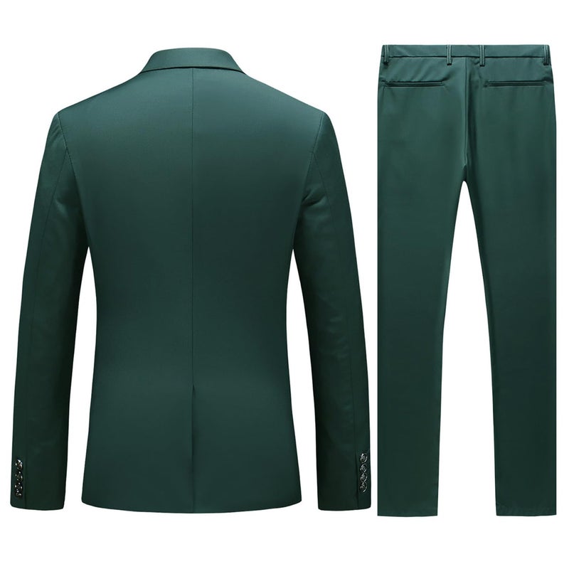 UNINUKOO Mens Suit Slim Fit 1 Button 2 Piece Wedding Party Holiday Solid Color Tux Suits for Men US Size 42 Dark Green - Image 5